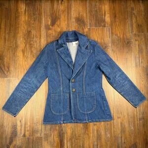70s Vintage Wrangler denim western blazer butterfly collar LARGE jean jacket